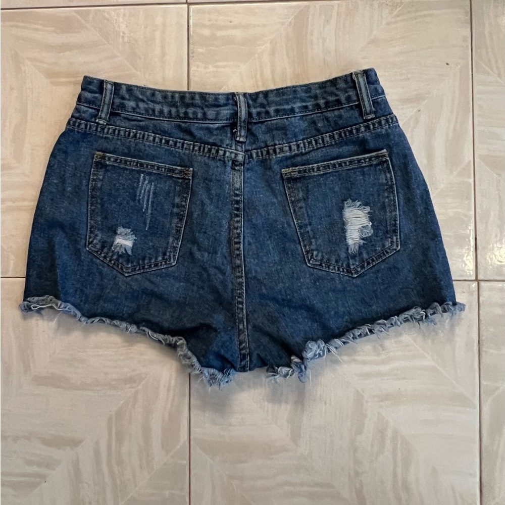 Shein Women’s Pudr Jeans Blue Denim Ripped/Distressed Shorts - Picture 2 of 4